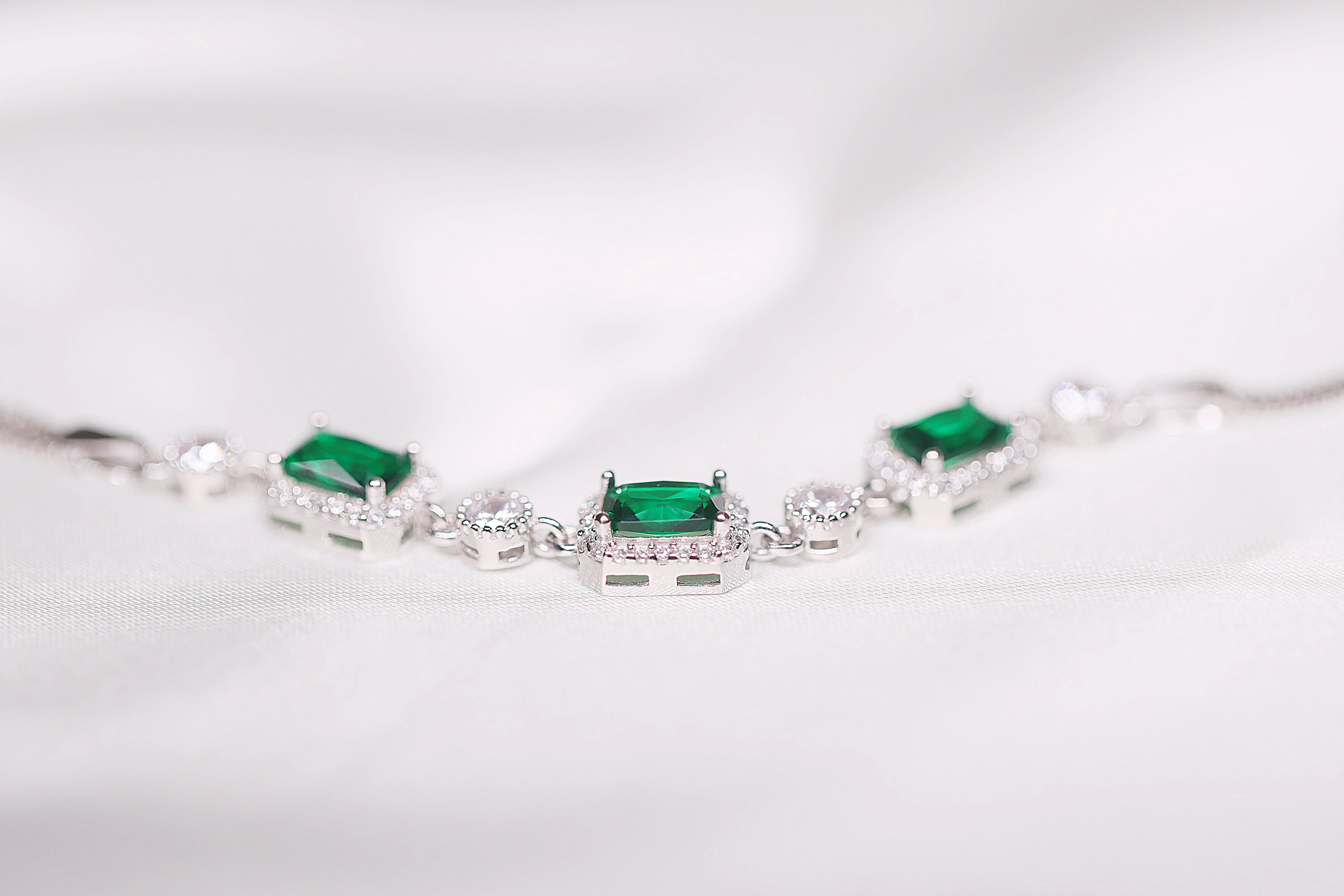 92.5 Silver Triple emerald silver bracelet