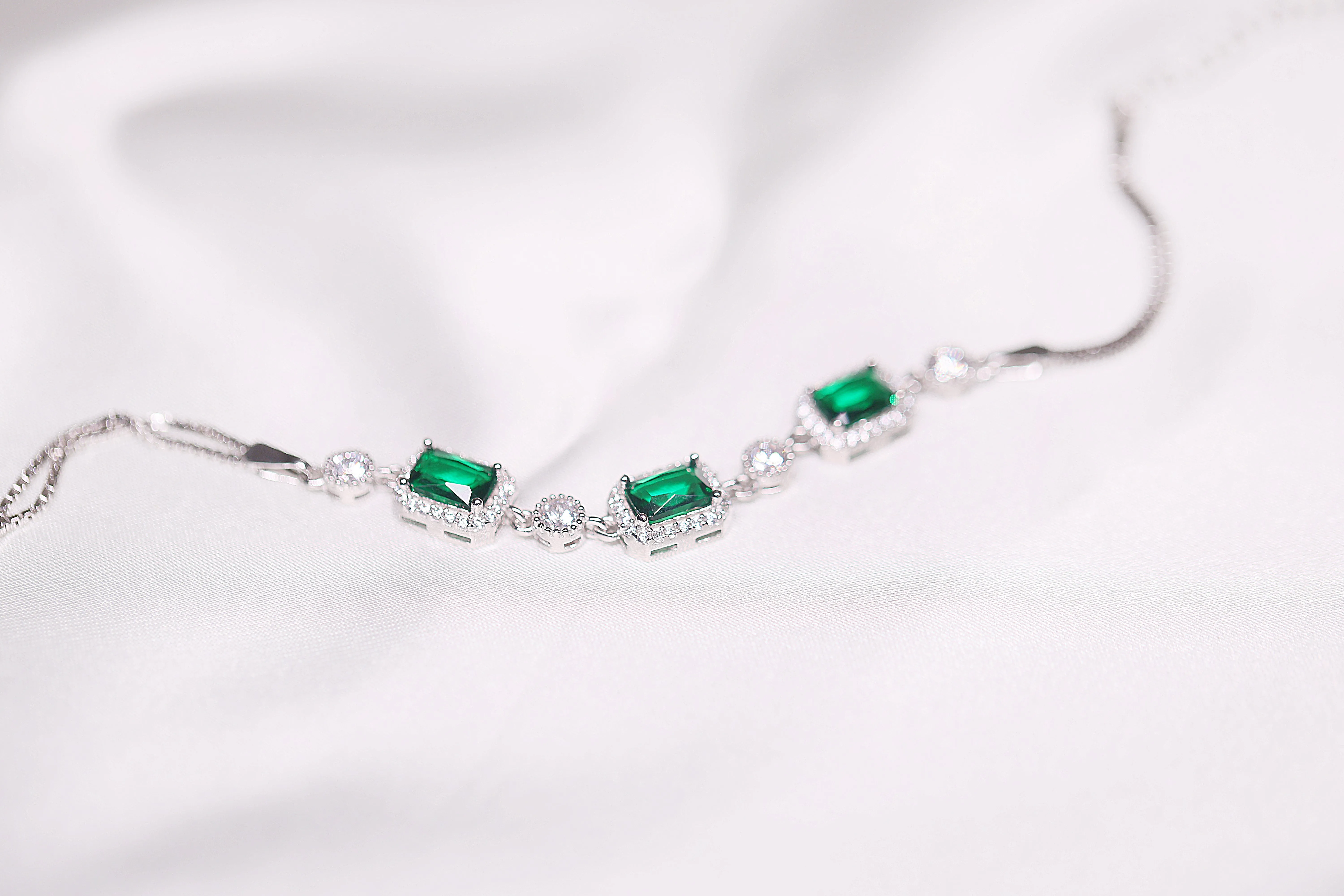 92.5 Silver Triple emerald silver bracelet