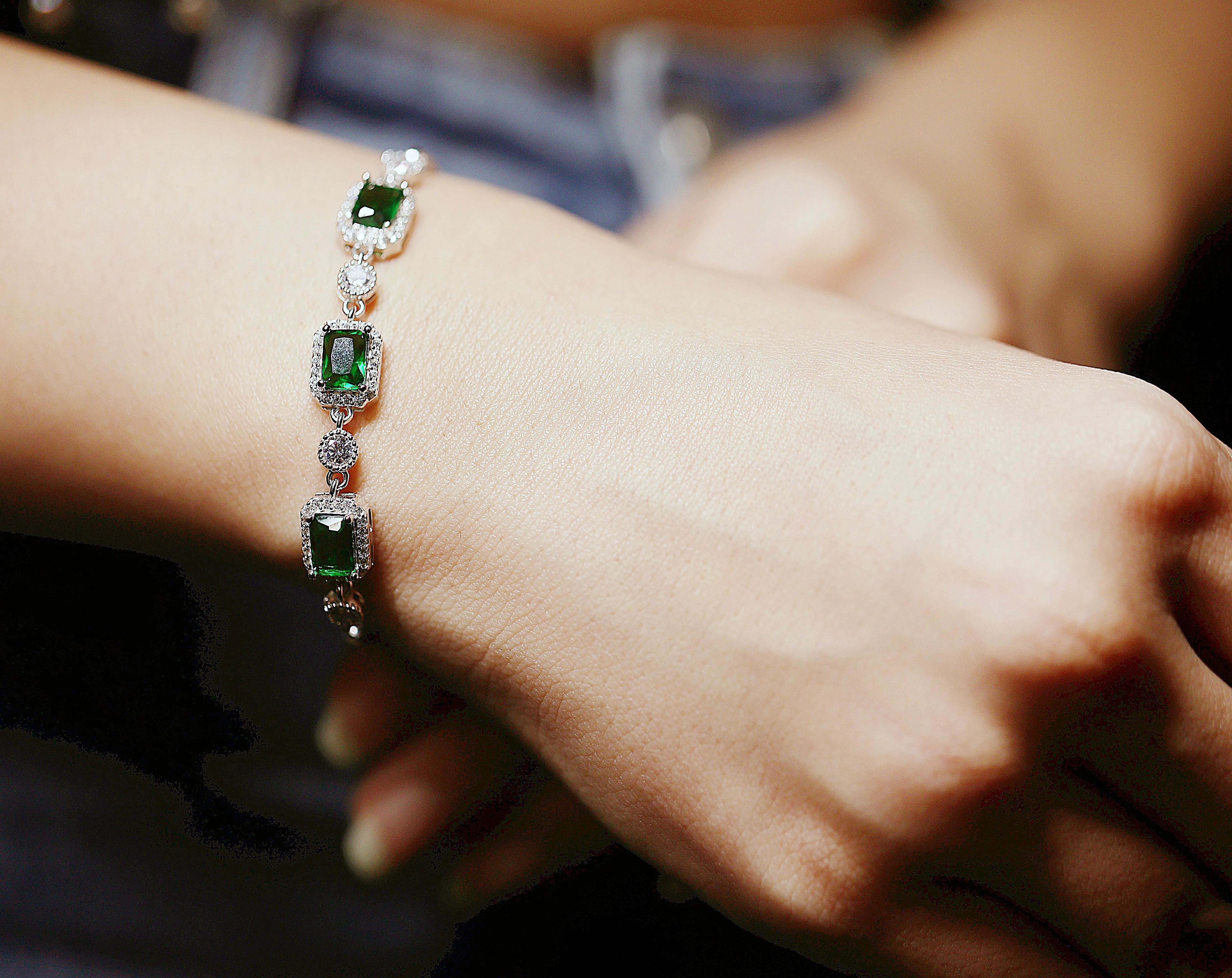 92.5 Silver Triple emerald silver bracelet