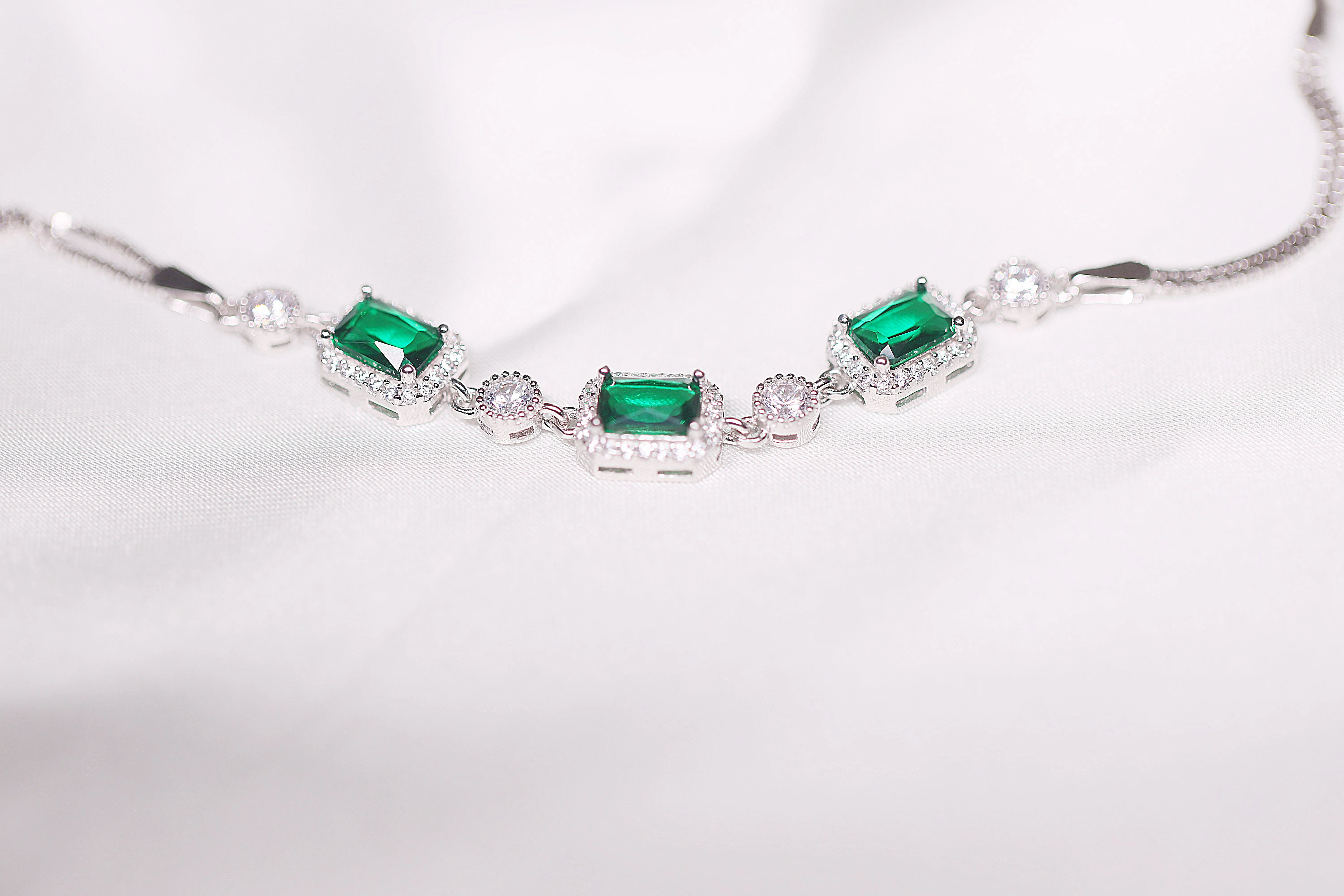 92.5 Silver Triple emerald silver bracelet