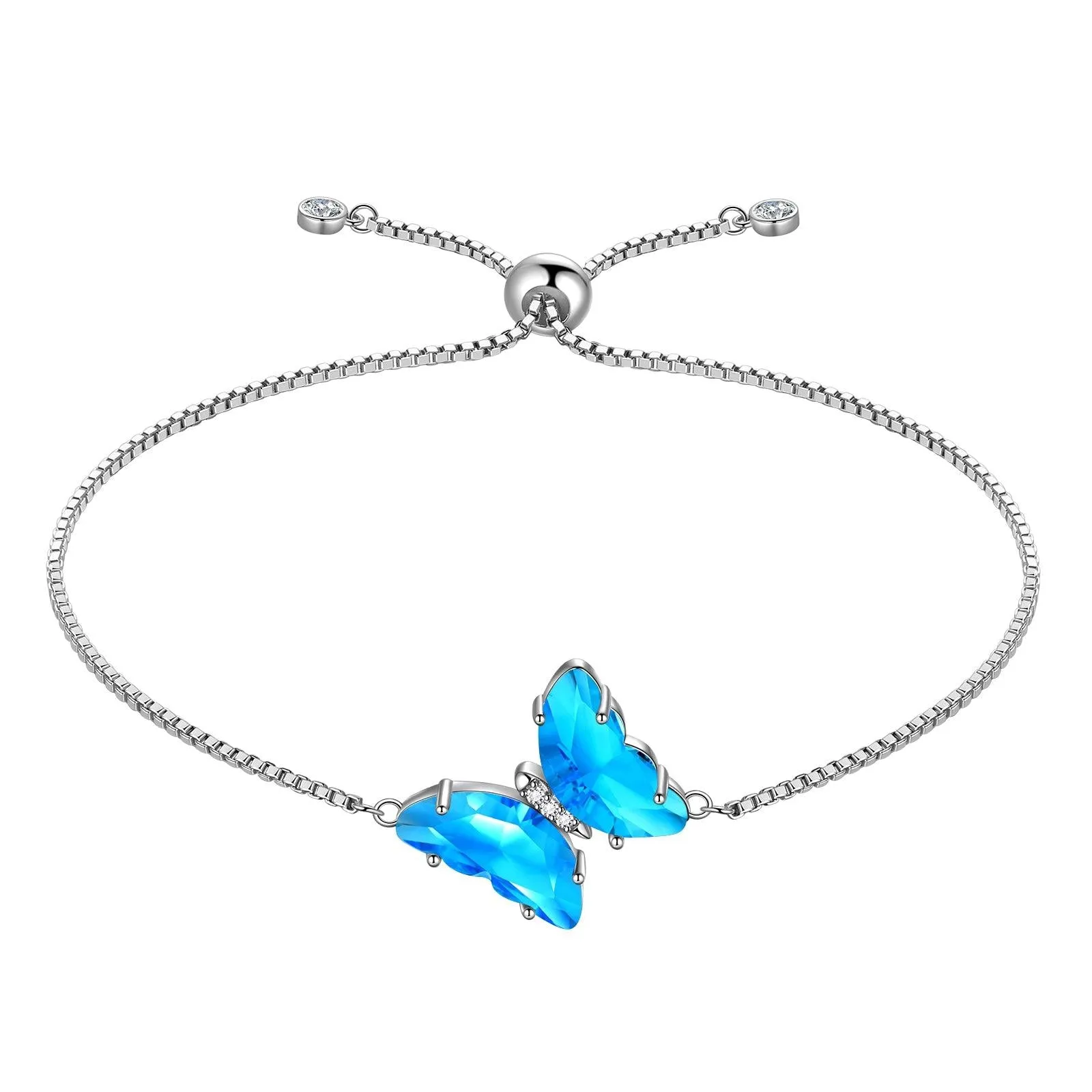 925 Sterling Silver Butterfly Bracelet Birthstone Crystal Women Jewelry Gifts