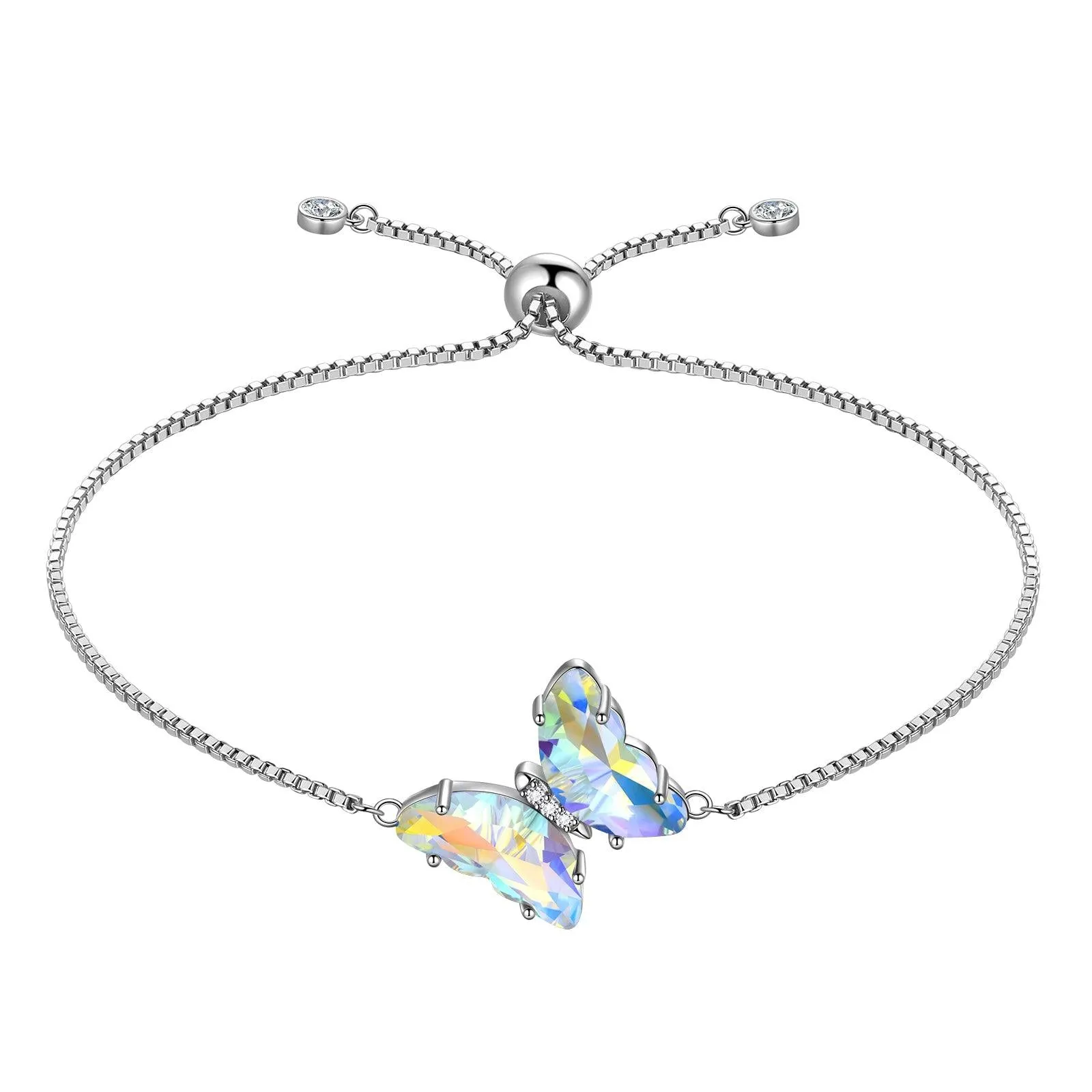 925 Sterling Silver Butterfly Bracelet Birthstone Crystal Women Jewelry Gifts