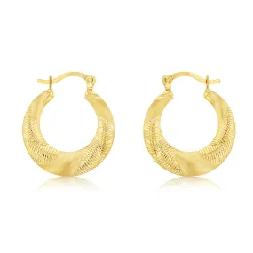 9ct Yellow Gold Patterned Creole Hoop Earrings