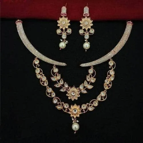 Ad Stone Kundan Leaf Necklace Set