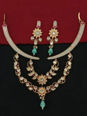 Ad Stone Kundan Leaf Necklace Set