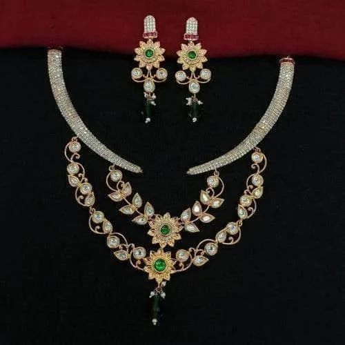 Ad Stone Kundan Leaf Necklace Set