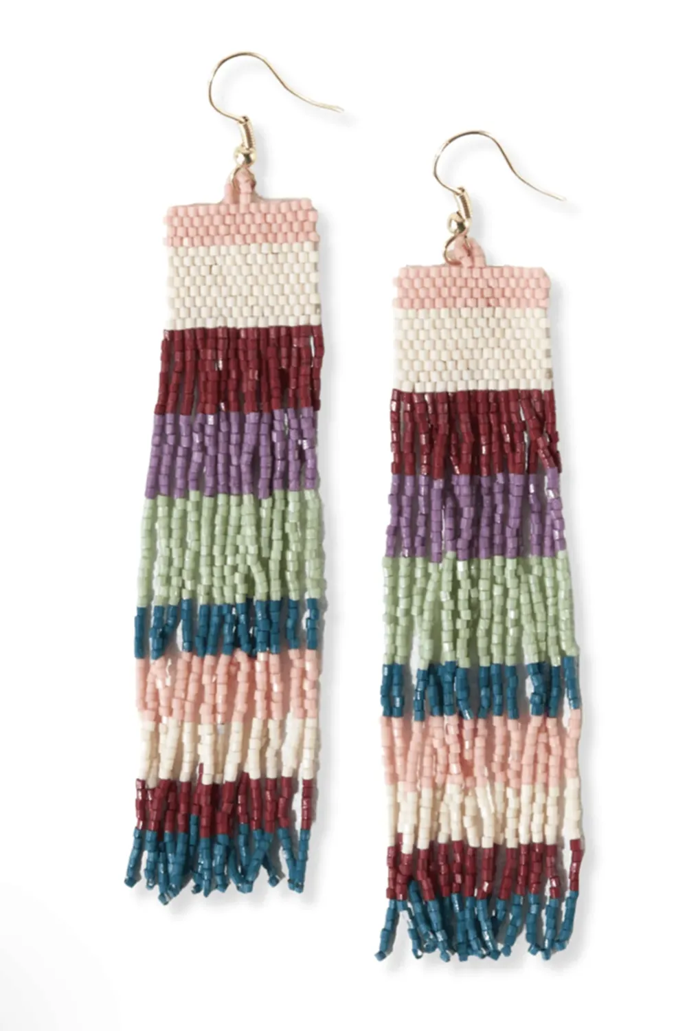 Ada Color Block Beaded Fringe Earring - Lilac