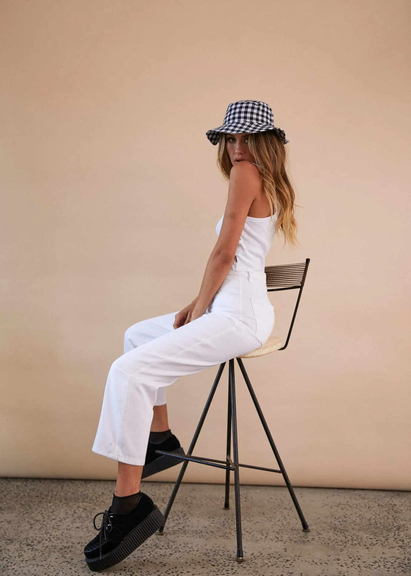 Afends Unisex Winona - Gingham Bucket Hat - Black & White