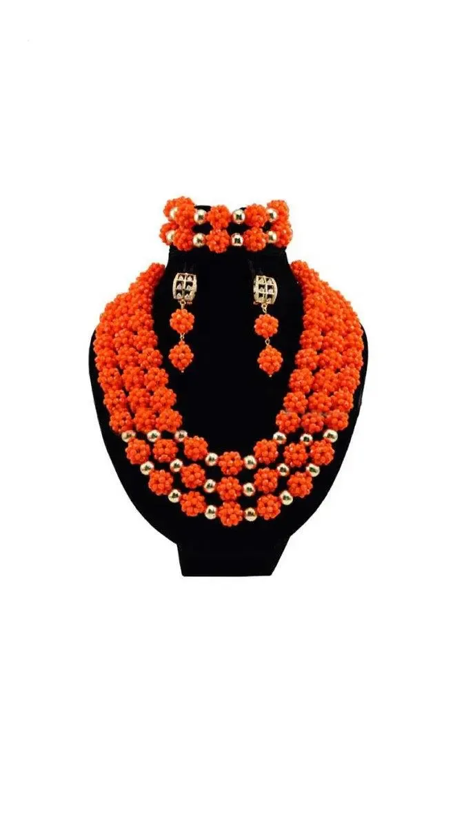 African Coral 3 Layers with Ball Beads Jewelry Set