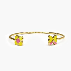 Amare Wear Butterfly Flower Pink & Yellow Enamel Handcuff Bracelet