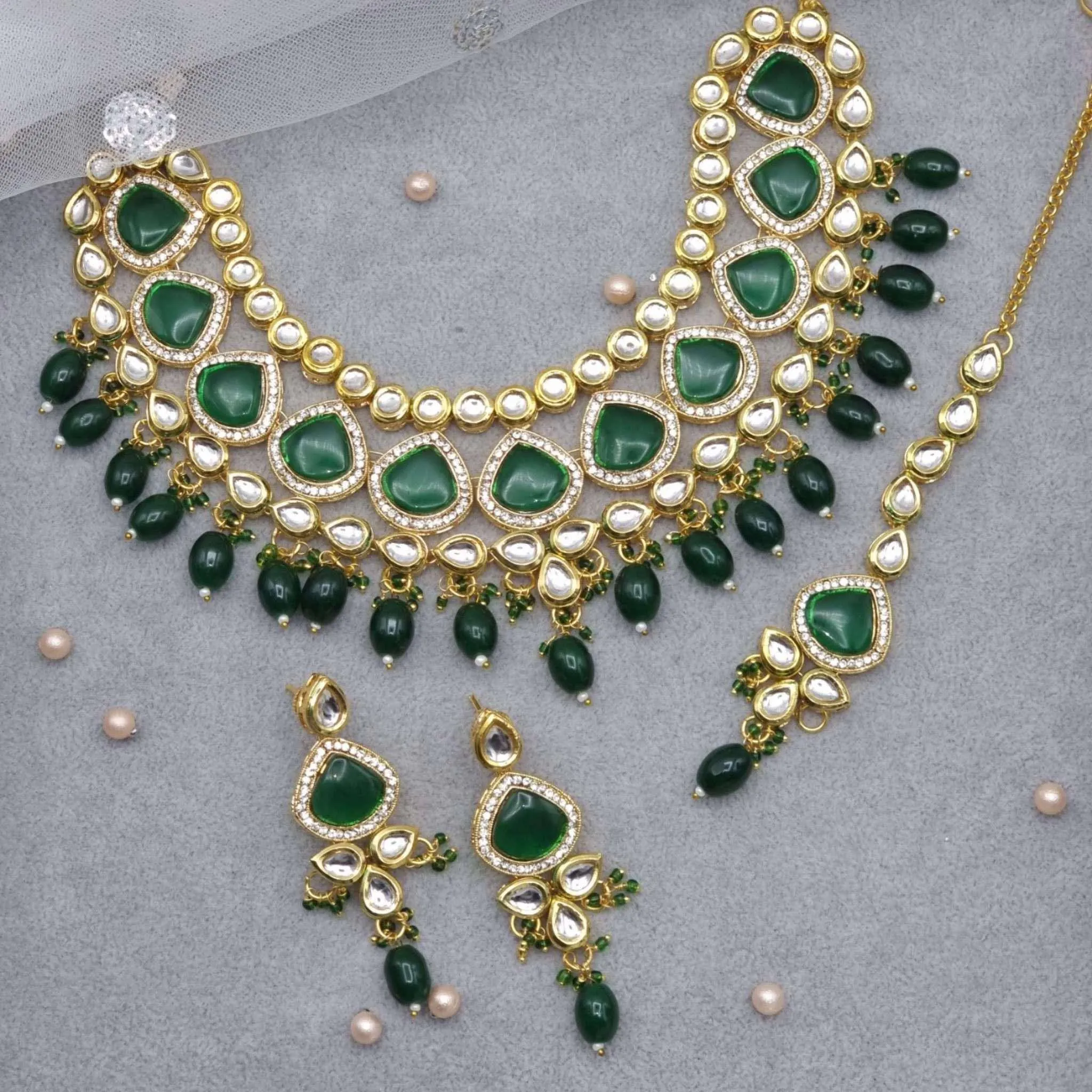 Anmol - Kundan Bridal Indian Necklace Set Green