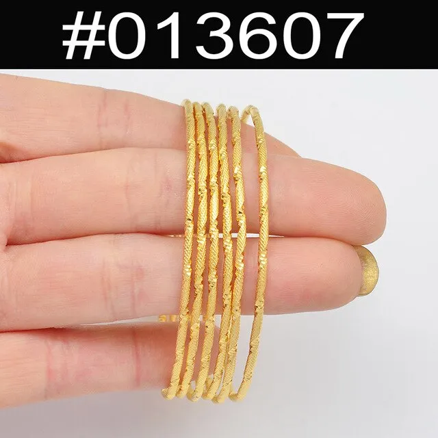 Anniyo (6pcs/lot)African Gold Color Shiny Bangles for Women Girls Dubai Circle Bracelet Jewelry Ethiopian Bride Wedding #013707