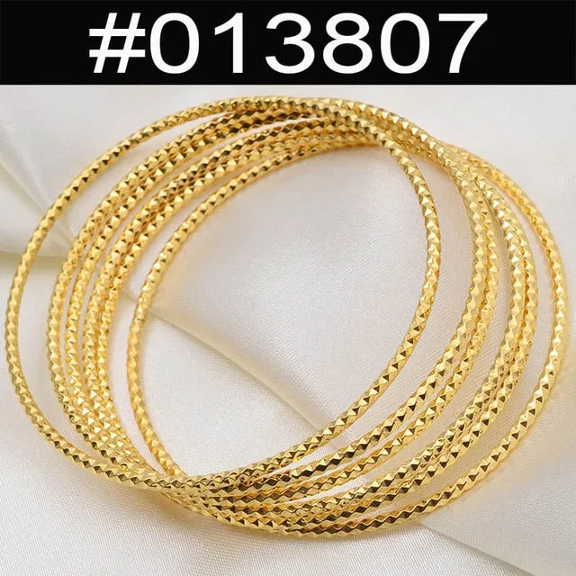 Anniyo (6pcs/lot)African Gold Color Shiny Bangles for Women Girls Dubai Circle Bracelet Jewelry Ethiopian Bride Wedding #013707