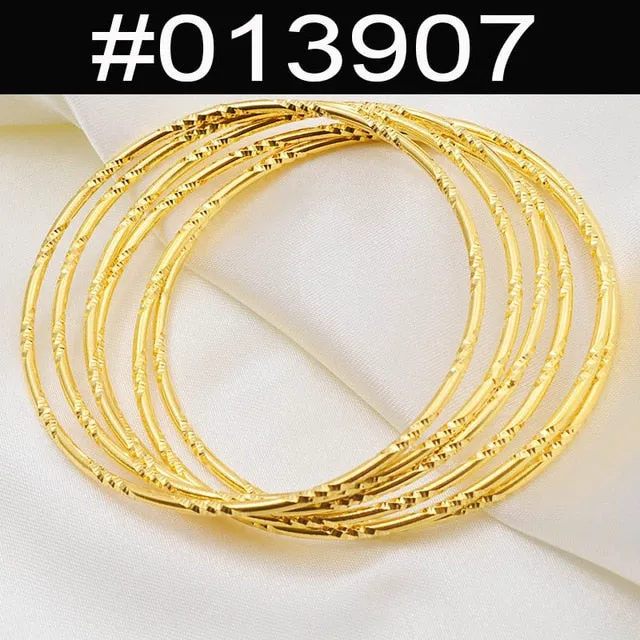 Anniyo (6pcs/lot)African Gold Color Shiny Bangles for Women Girls Dubai Circle Bracelet Jewelry Ethiopian Bride Wedding #013707