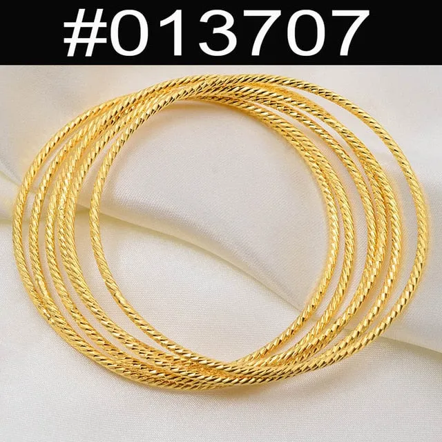 Anniyo (6pcs/lot)African Gold Color Shiny Bangles for Women Girls Dubai Circle Bracelet Jewelry Ethiopian Bride Wedding #013707