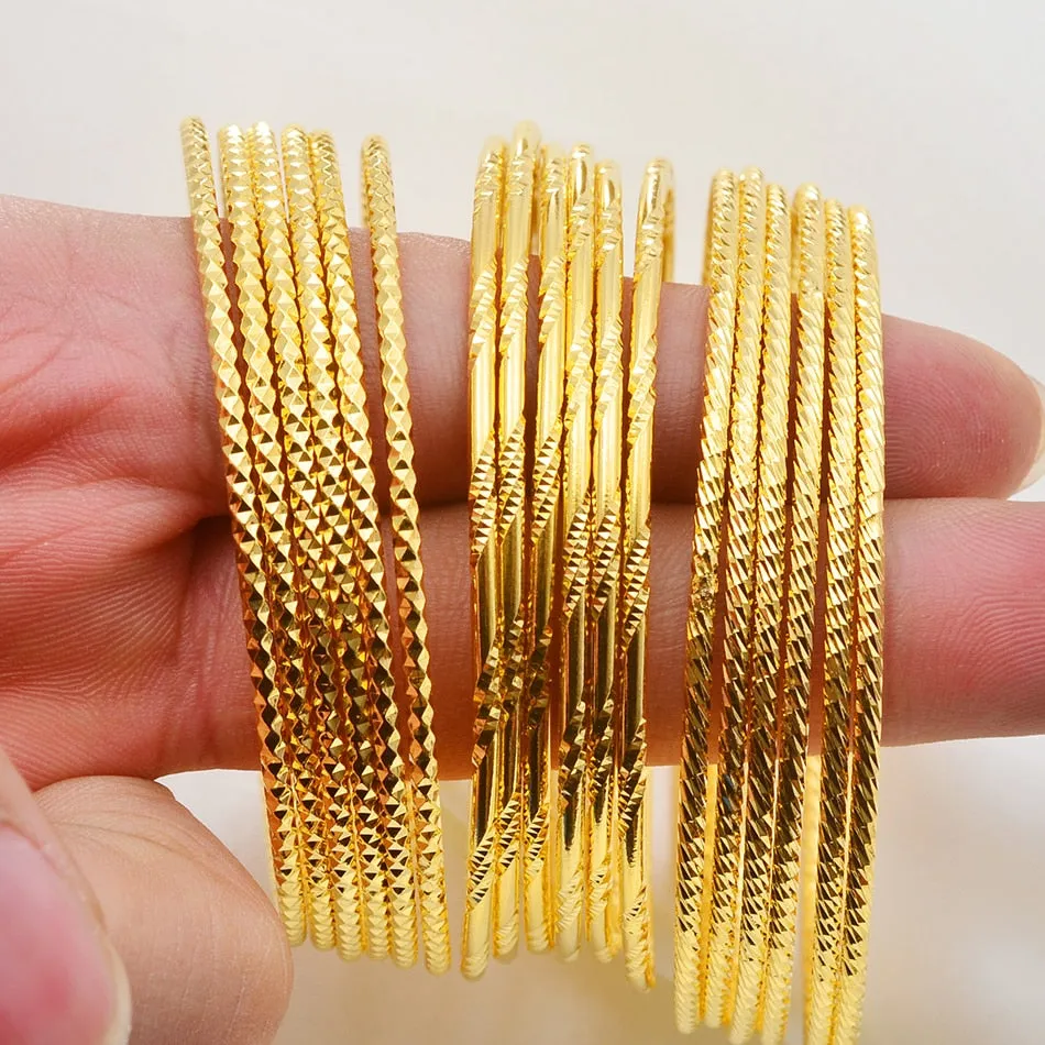 Anniyo (6pcs/lot)African Gold Color Shiny Bangles for Women Girls Dubai Circle Bracelet Jewelry Ethiopian Bride Wedding #013707