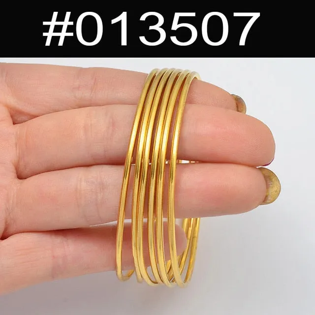 Anniyo (6pcs/lot)African Gold Color Shiny Bangles for Women Girls Dubai Circle Bracelet Jewelry Ethiopian Bride Wedding #013707