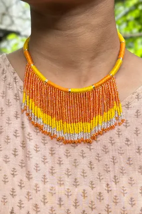 Antarang-  Haldi Pushpa(Yellow-Orange), Jumki Bead Choker,  100% Cotton.  Hand Made By Divyang Rural Women.