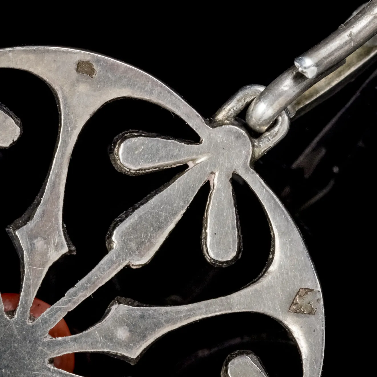 Antique French Art Nouveau Coral Snowflake Pendant Silver Circa 1900