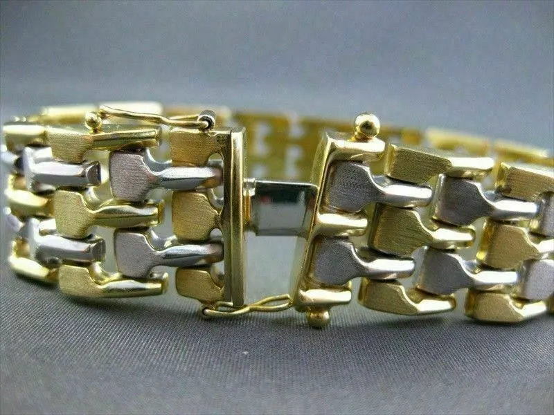 ANTIQUE WIDE 14KT WHITE & YELLOW GOLD PYRAMID LINK DESIGN BRACELET STUNNING 1455