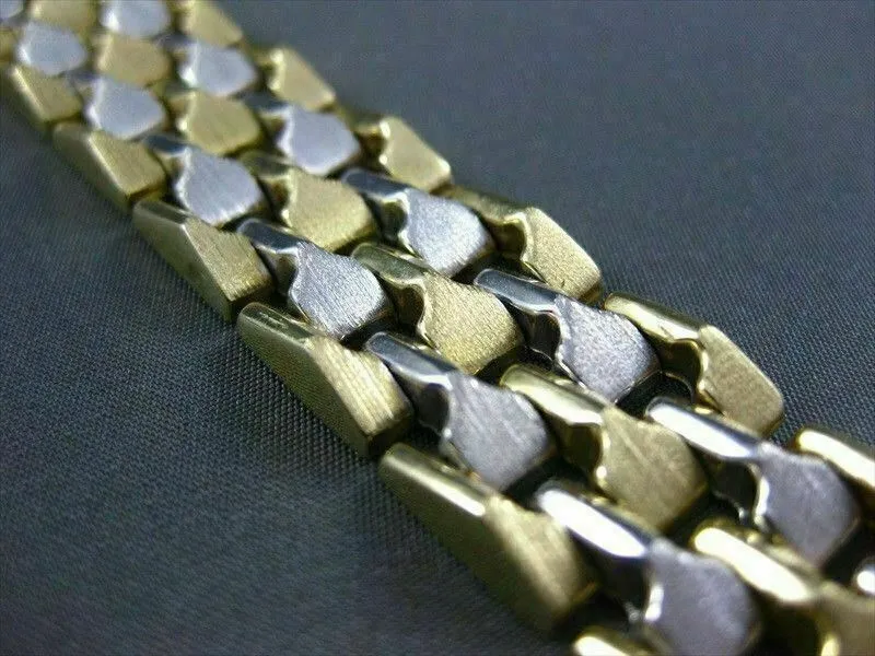 ANTIQUE WIDE 14KT WHITE & YELLOW GOLD PYRAMID LINK DESIGN BRACELET STUNNING 1455