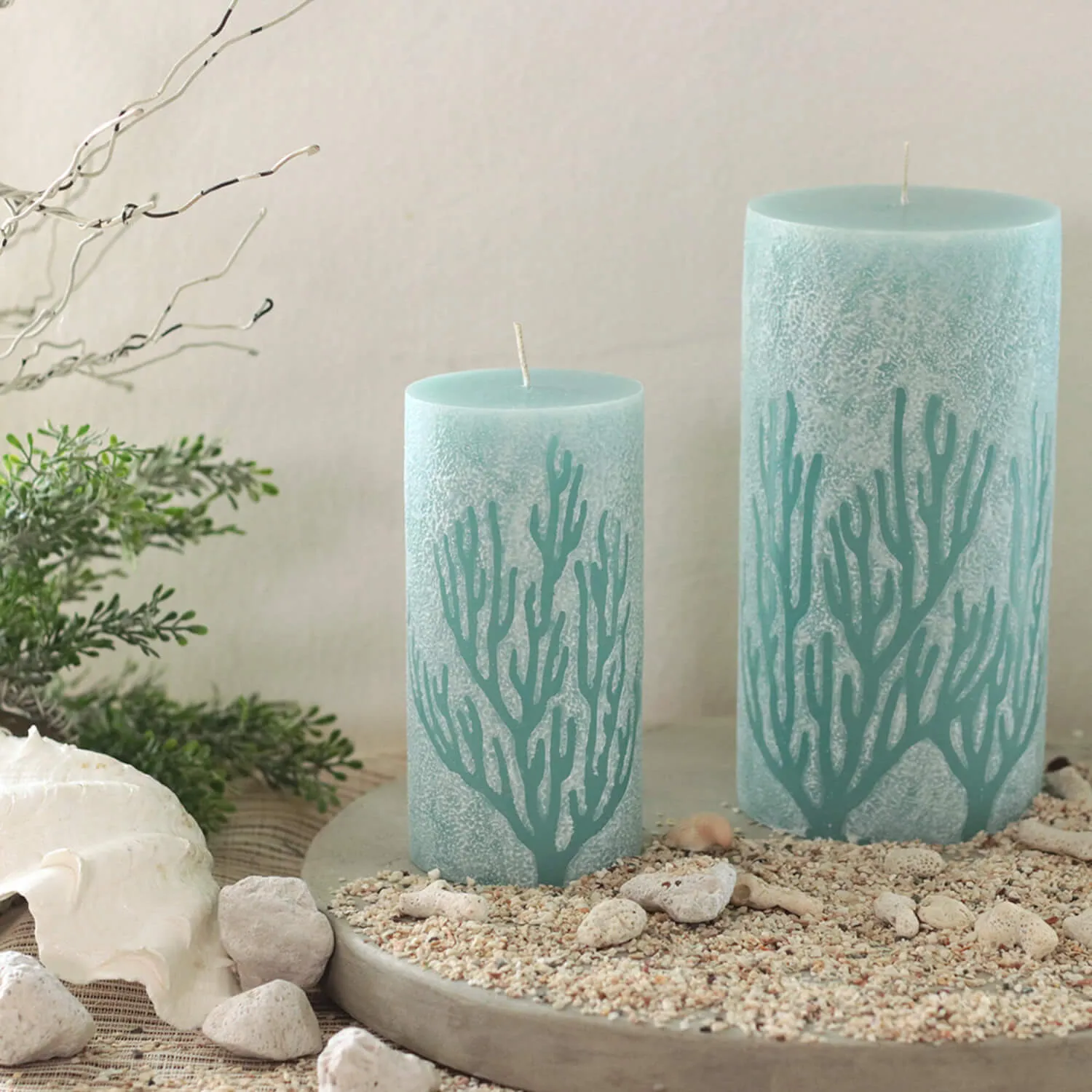 Aqua 6" Coral Pillar Candle