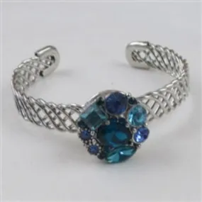 Aqua & Blue Multi-stone Crystal & Silver Bangle Bracelet