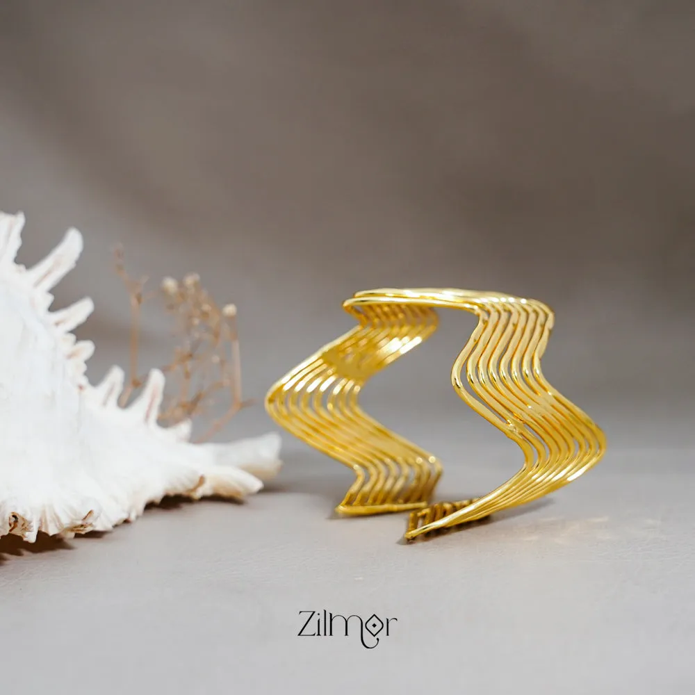 AS1011116 -  Gold Toned Zig - Zag Adjustable Bangle