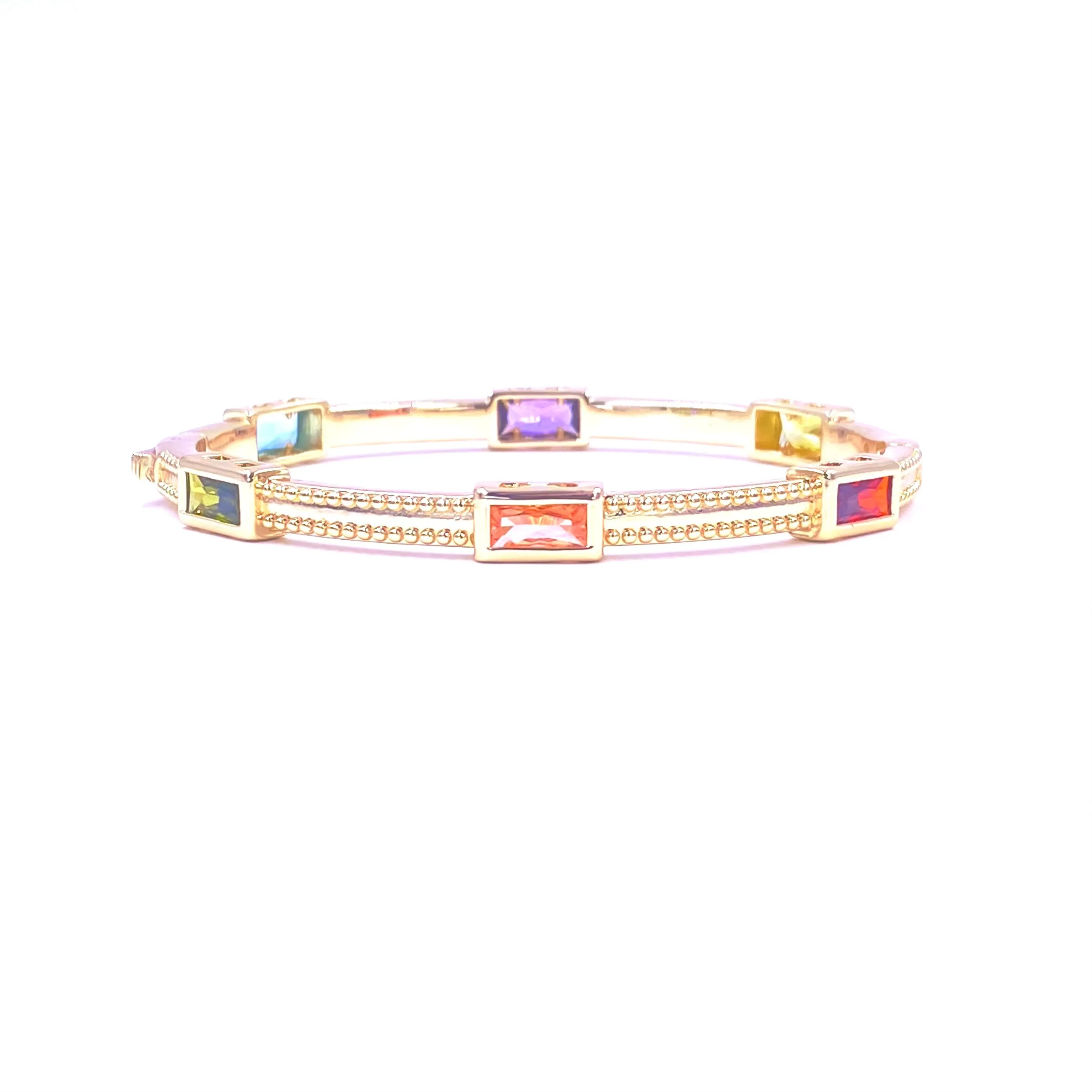 Ashley Gold Stainless Steel Colored CZ Emerald Cut Design Bangle Bracelet