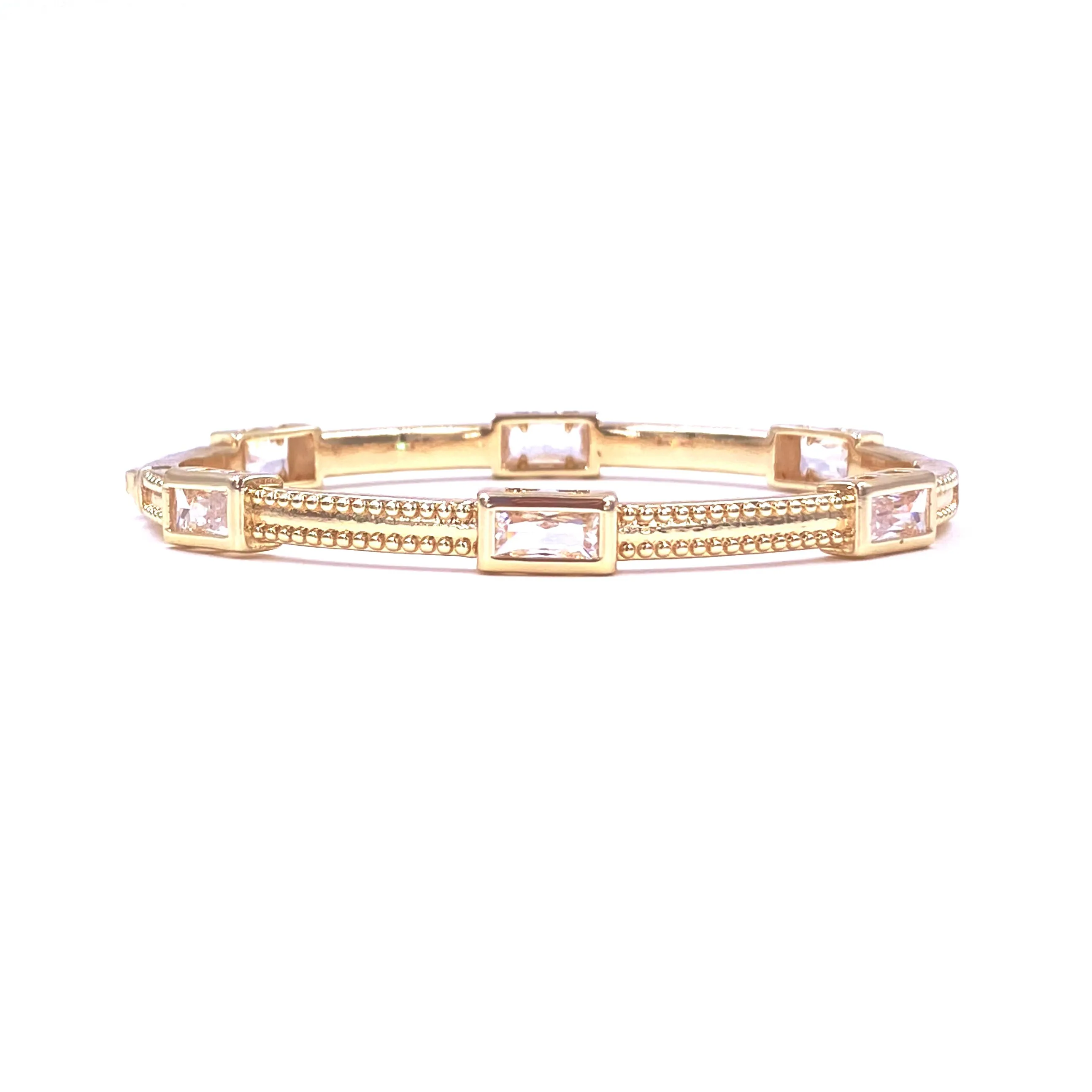 Ashley Gold Stainless Steel Colored CZ Emerald Cut Design Bangle Bracelet