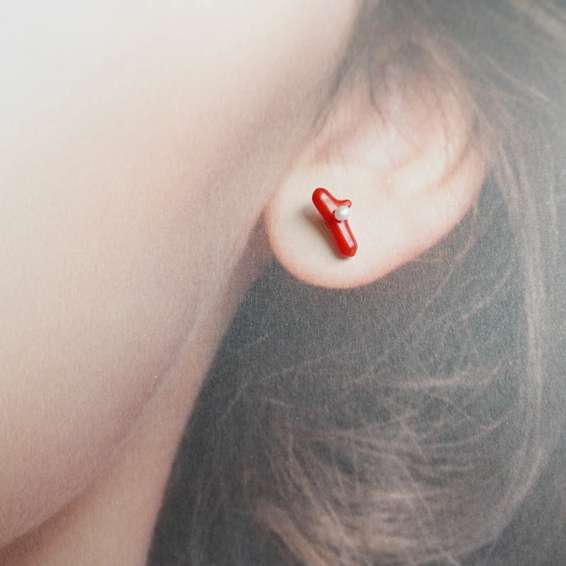 Asymmetrical Natural Red Coral Branch Studs