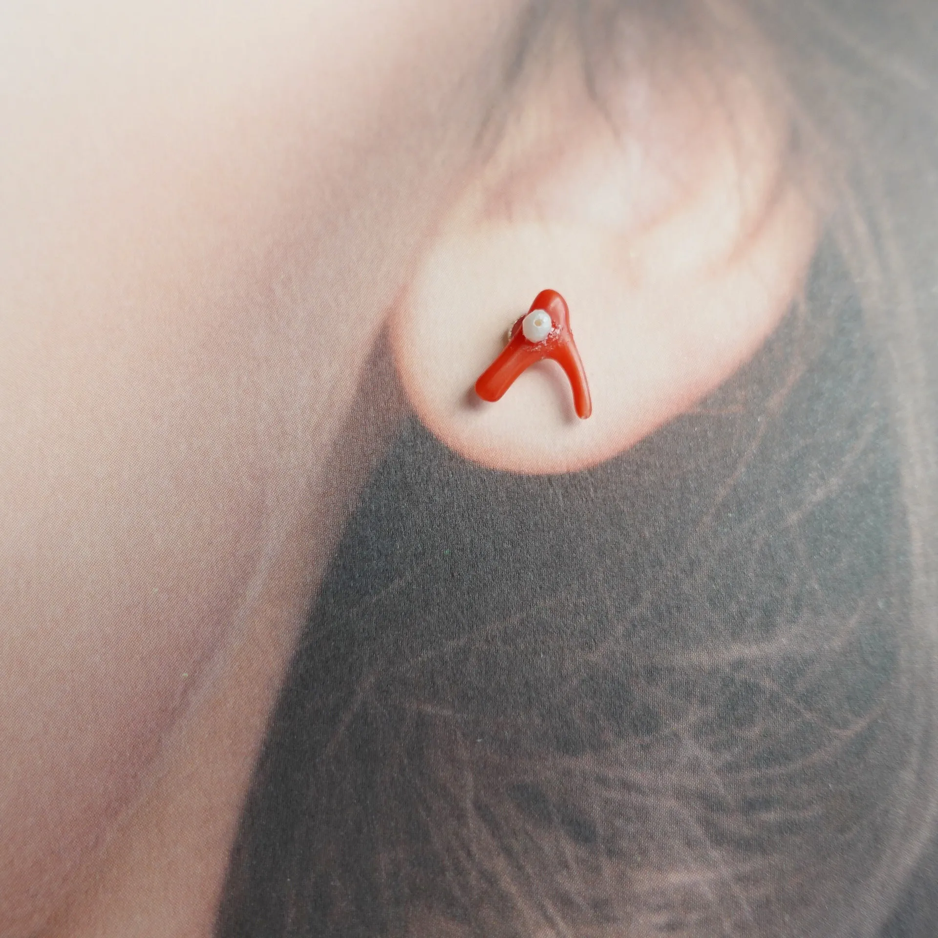 Asymmetrical Natural Red Coral Branch Studs