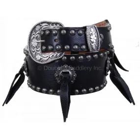 B1046 - Black Chap Leather Studded Belt