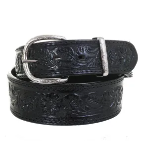 B125B - Black Floral Tooled Belt