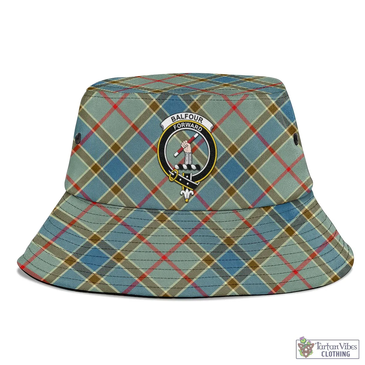 Balfour Blue Tartan Bucket Hat with Family Crest