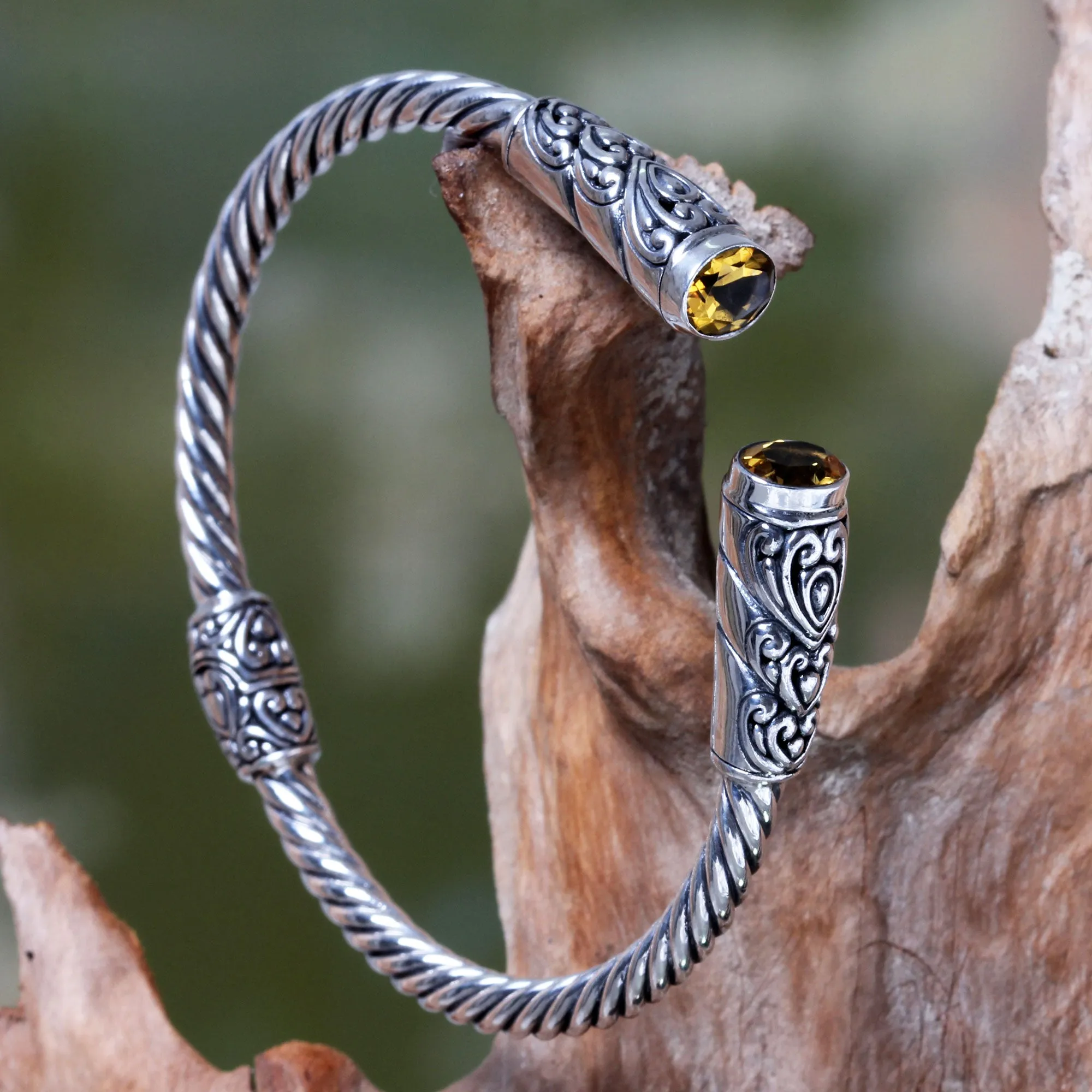 Beacon of Light Sterling Silver Hinged Cuff Bracelet with Citrines