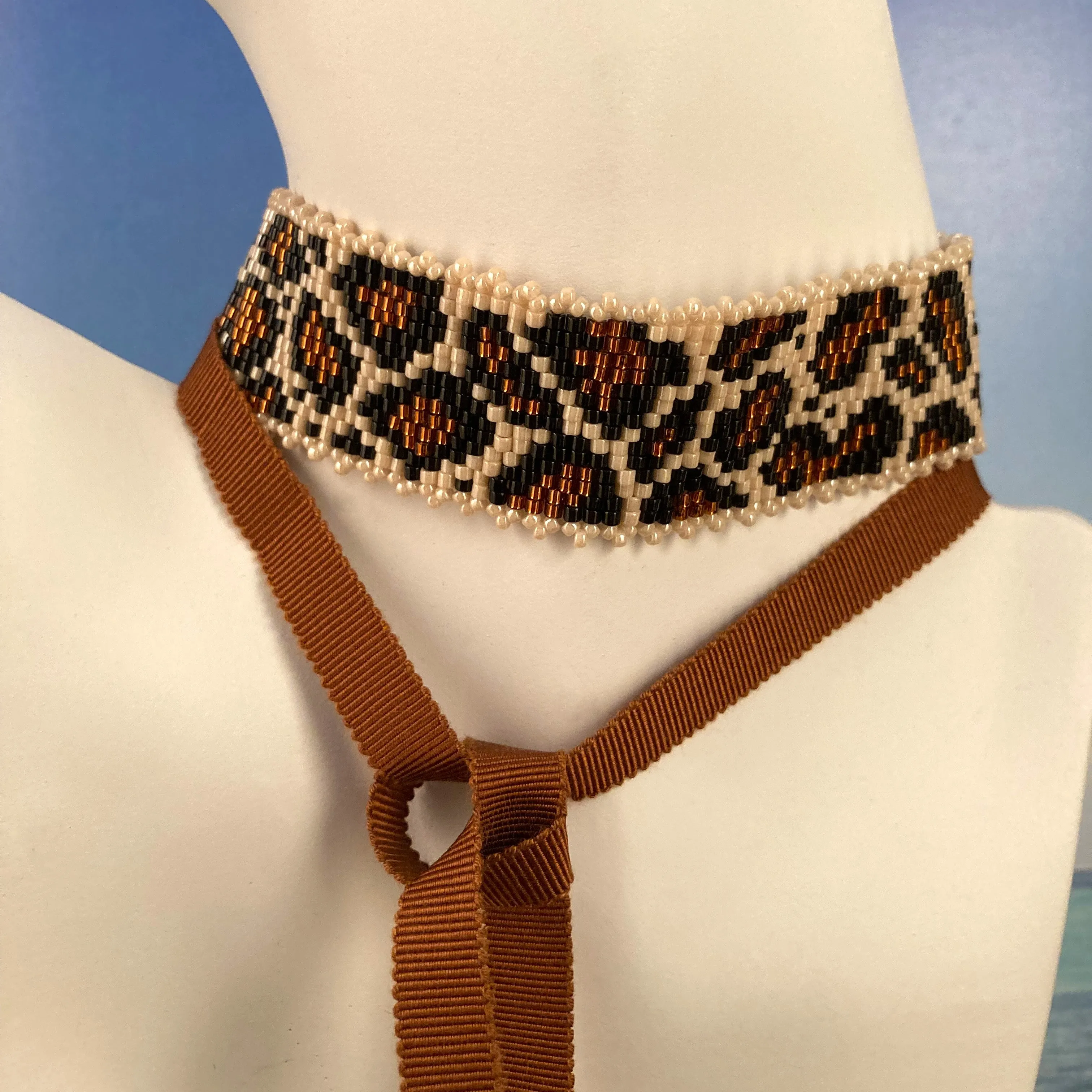 Beaded Choker Cheetah Leopard Animal Print