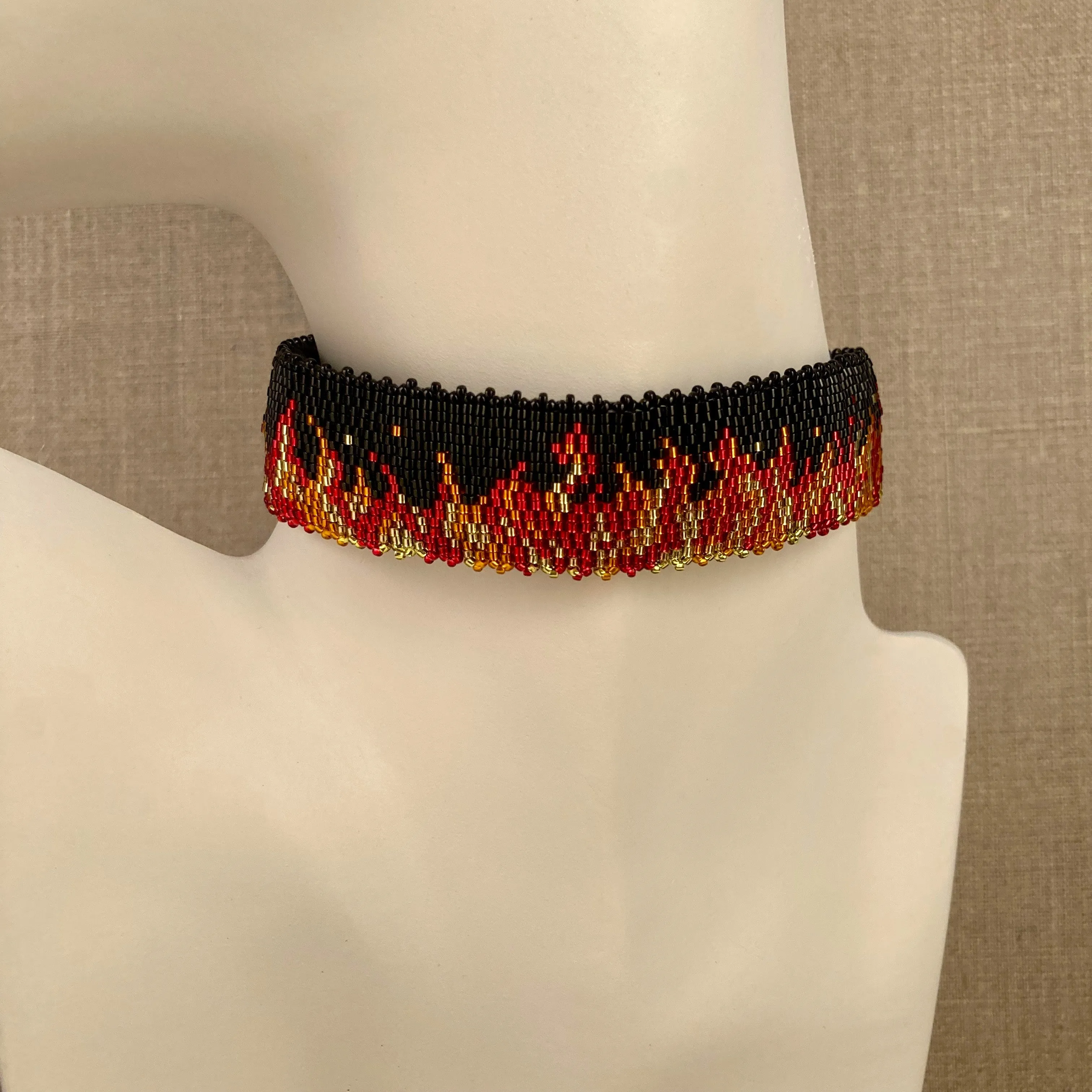 Beaded Fire Choker Necklace Ribbon Closure