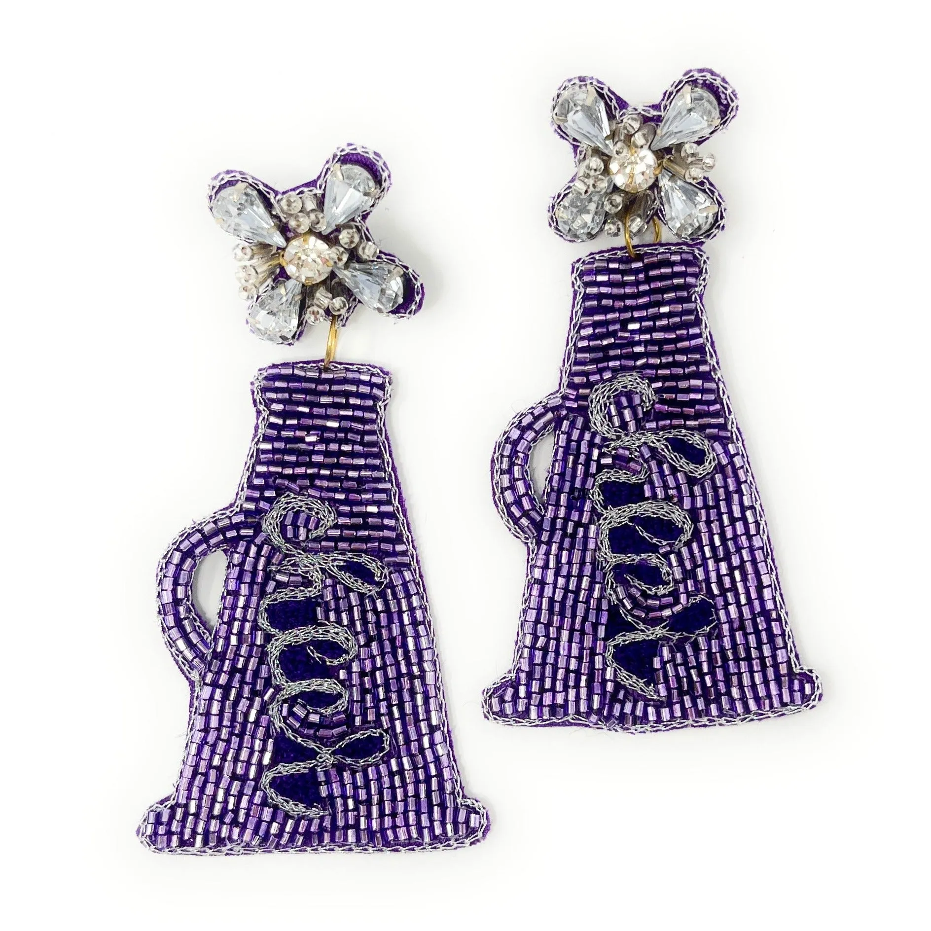 Beaded Purple Cheer Earrings