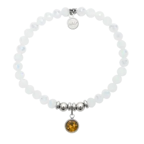 Birthstone Collection - November Citrine Crystal Charm with White Crystal Charity Bracelet