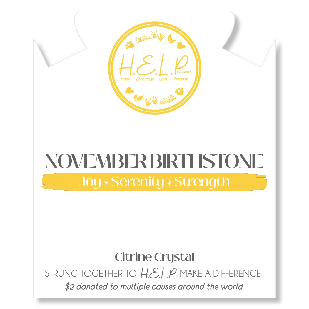 Birthstone Collection - November Citrine Crystal Charm with White Crystal Charity Bracelet