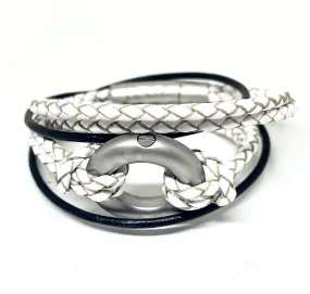 Black and White Multi Leather, Double Wrap Urn Bracelet