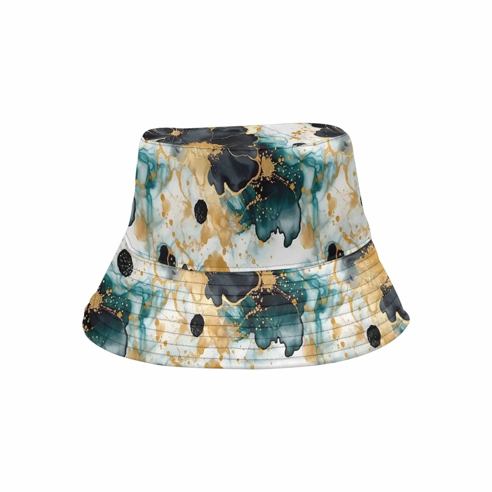 Black Gold & Green Ink Floral  Unisex Summer Single-Layer Bucket Hat