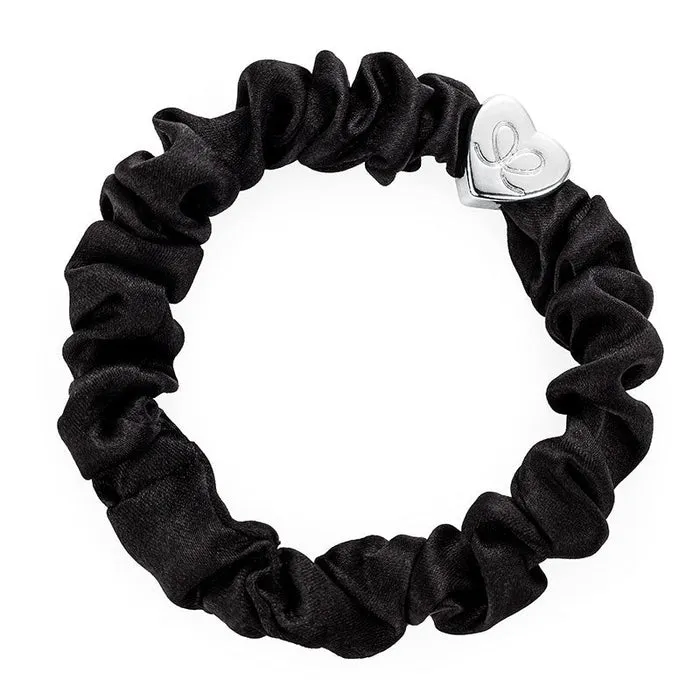 Black/Silver Heart Silk Scrunchie