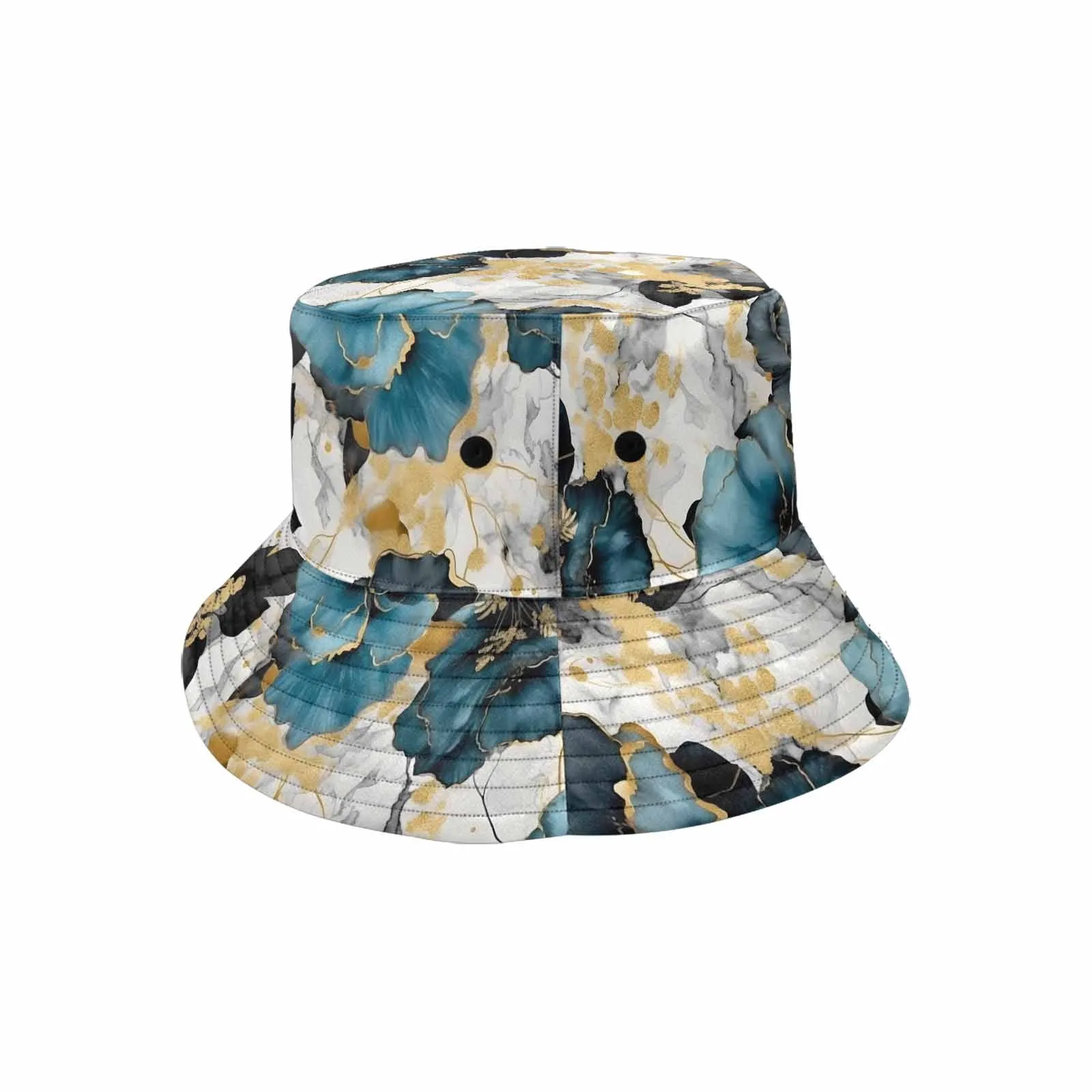 Blue & Gold Ink Floral  Unisex Summer Single-Layer Bucket Hat