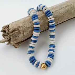 Blue and White Heishi Clay Necklace