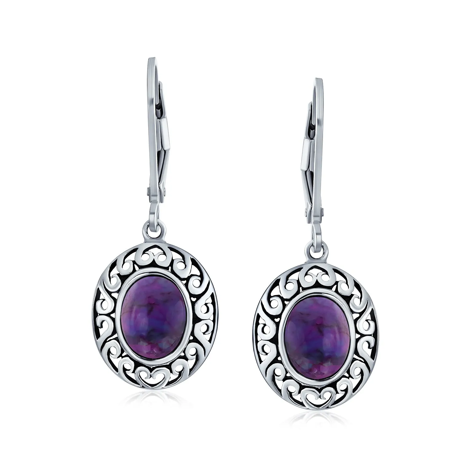 Blue Black Purple Red Green Dangle Gemstone Earrings in Sterling Silver 3CTW Bezel Set