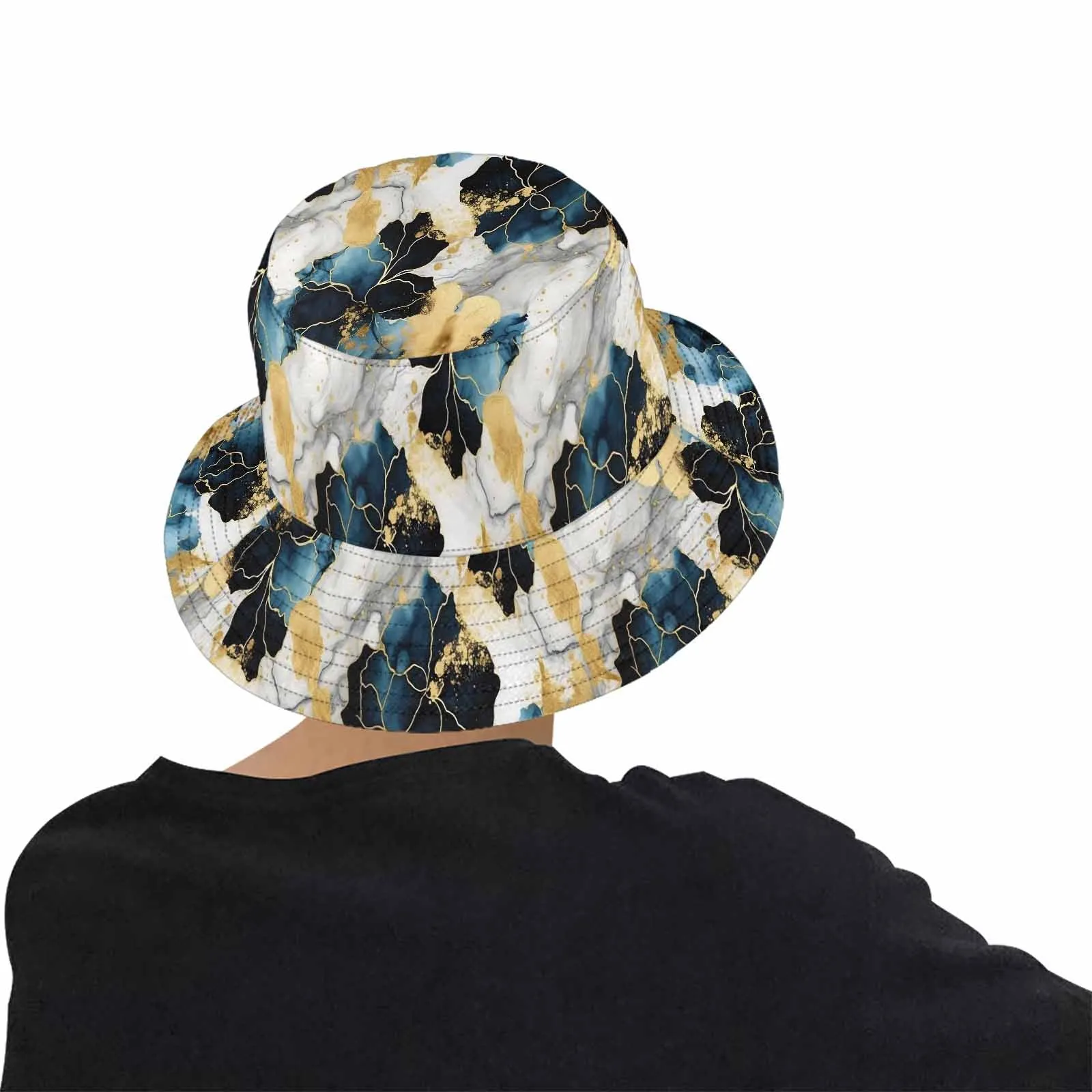 Blue Ink Floral  Unisex Summer Single-Layer Bucket Hat