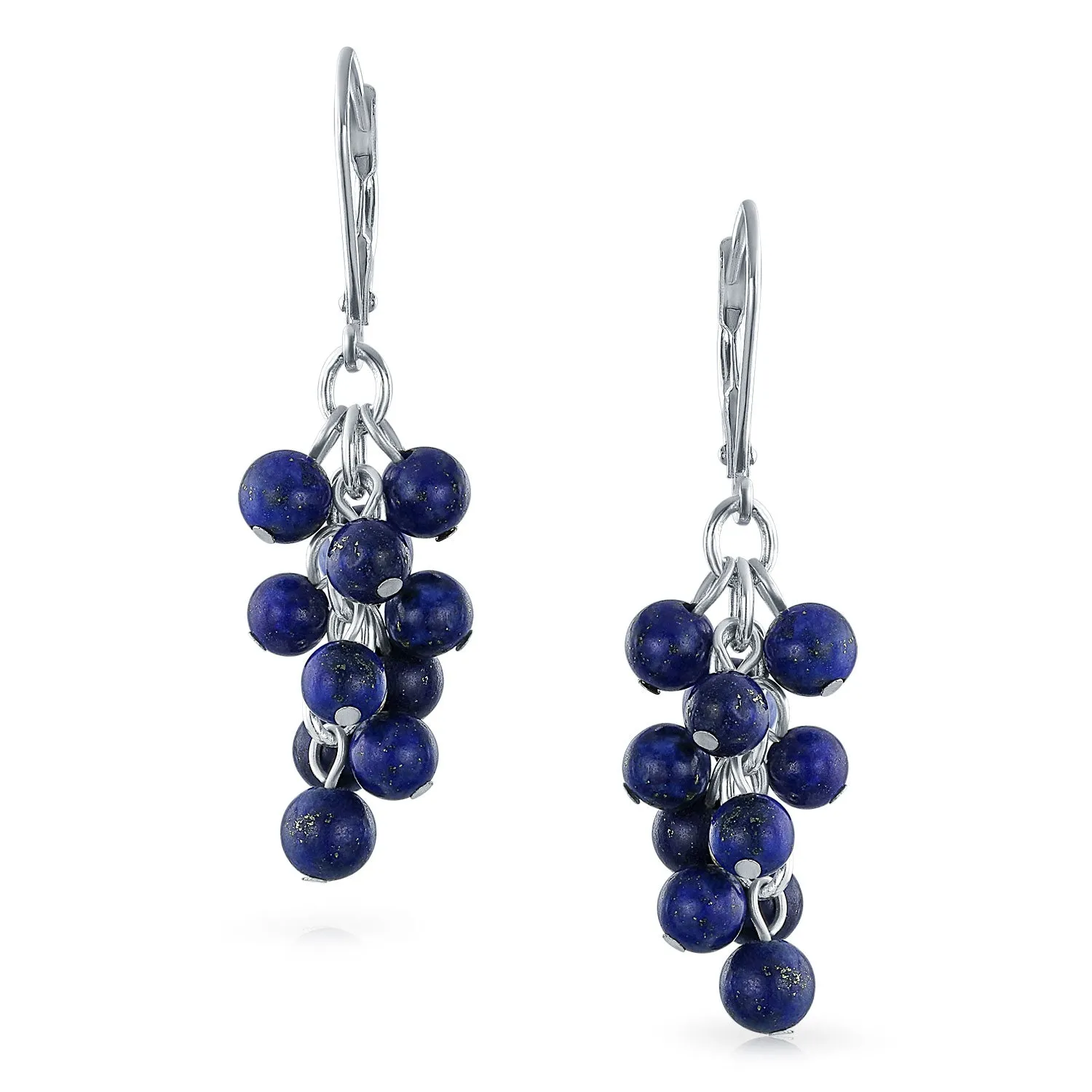 Blue Lapis Lazuli Dangle Gemstone Earrings with Sterling Silver Leverback