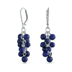 Blue Lapis Lazuli Dangle Gemstone Earrings with Sterling Silver Leverback